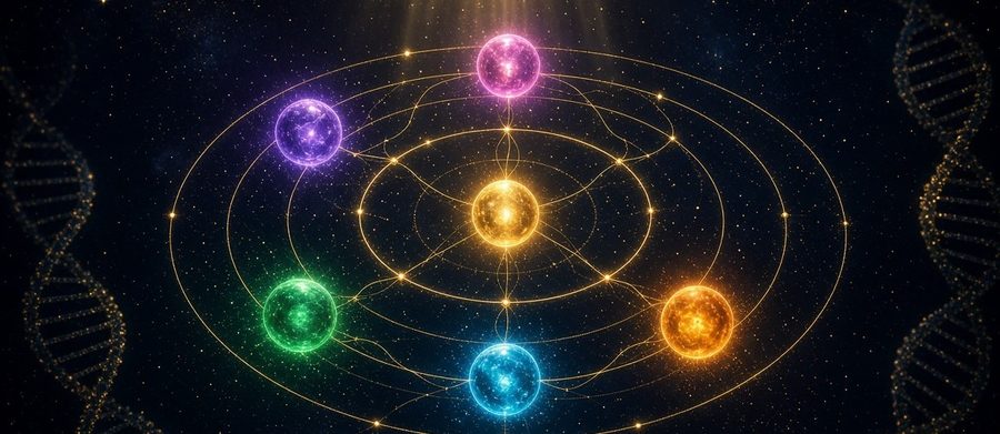 Soul Map orbital — six colored nodes around a golden core